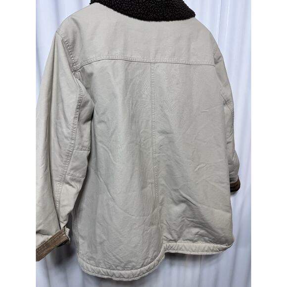 LL Bean Jacket Womens L beige Quilted Lined Field Chore Barn Work Coat Canvas - Picture 5 of 9